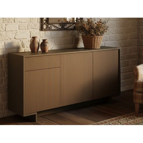 Dmora - Sideboard Agrifoglio, Wohnzimmer-Sideboard, Wohnzimmer-Buffet mit 3 Türen und 1 Schublade, 100 % Made in Italy, 170 x 42 x 78 cm, Braun und Walnuss (1/5)