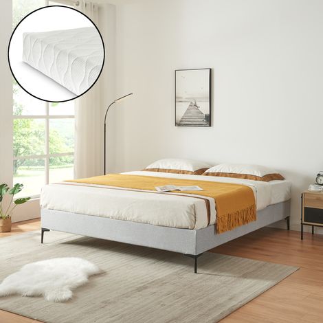 Doppelbett Lilla mit Matratze Textil 180x200 cm Hellgrau [en.casa]