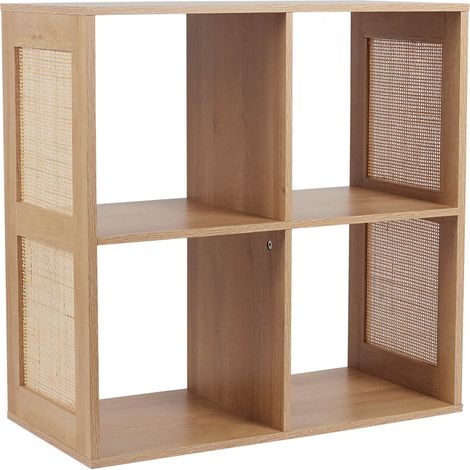 MAYA - Rangement 4 Cases Effet Bois et Façades Rotin (1/5)