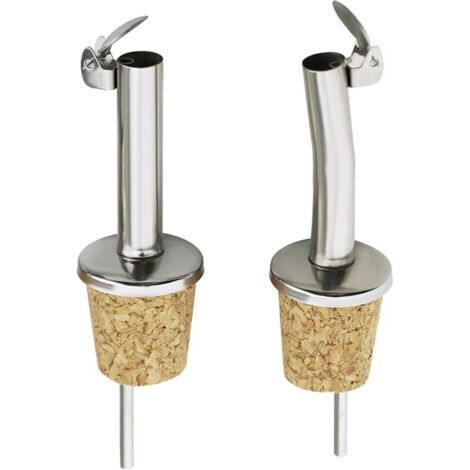 BUNTHAUS Becs Verseurs 2 pcs, Une Bouche Droite et Une Bouche Courbée Verseur Huile d\\'Olive pour Spiritueux/Huile/Vinaigre pour Bouteilles, avec Bouchon en Liège Naturel et Rabat en Acier Inoxydable (1/4)