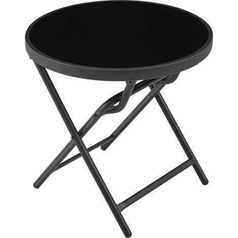 Yaheetech Table de Jardin Ronde en Verre Noir Diamètre 46cm Table Basse en métal pour Jardin/Balcon/terrasse avec et Plateau en Verre (1/5)