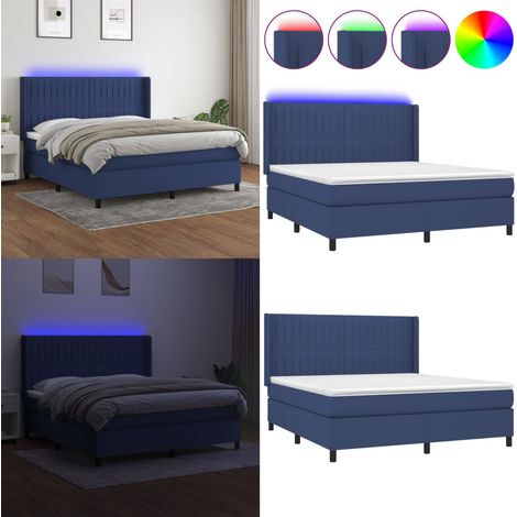 Sommier à lattes de lit matelas et LED Bleu 160x200 cm Tissu - Sommier Tapissier - Lit Plateforme - Lit Avec Led - Matelas À Ressorts Ensachés - Têted Lit Ajustable - Home & Living (1/5)