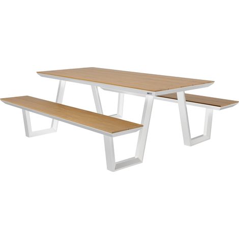 Axi Nori Table De Pique-Nique En Teck, Blanche Pour 6 Personnes - 200 X 190 Cm  Table De Jardin / Banc Extérieur Pour Adultes En Aluminium & Polywood