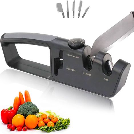 Aiguiseur FISHTEC Black 3 en 1 – 4 fentes pour couteaux et ciseaux – Matériaux ABS Soft Touch et acier inoxydable – Dimensions 20.5 x 7.8 x 9.4 cm – Soldela (1/5)