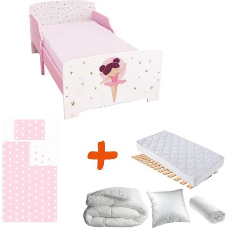 Pack complet Premium Lit junior 140 cm Ballerine Lit+Matelas & Parure+Couette+Oreiller (1/3)