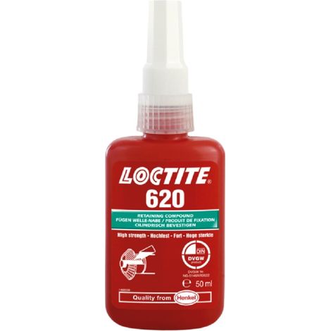 Loctite 620 50 ml anaerober grüner Klebstoff zur Befestigung zylindrischer Teile, mittlere bis hohe Festigkeit, sehr hohe Temperaturbeständigkeit bis 200°C, DVGW-konform, für Stifte, Buchsen, Lager
