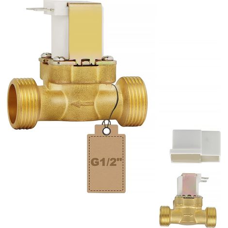 EXLECO DC 12V Electrovanne G1/2" N/C Normalement Fermée Robinet de débit pour contrôle de l'eau Électrovanne en Laiton Électrovanne NC (1/4)