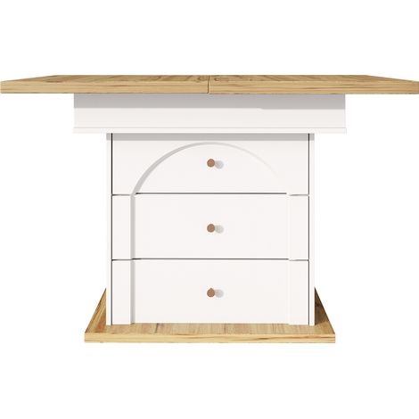 Ausziehbarer Esstisch 110-140 x 80 cm Weiß, MDF und Metall, für 4-6 Personen (1/5)