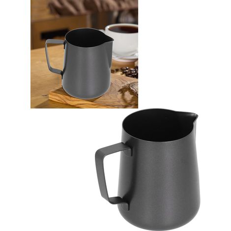 Dickwandiger schwarzer Edelstahlbecher für Latte Art, 600 ml. (1/5)