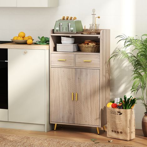 Armoire de Rangement de Cuisine 113 CM Armoire de Garde-Manger avec Portes 2 Tiroirs Étagère Réglable Buffet Moderne Gris (1/3)