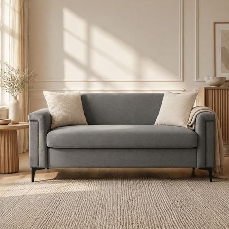 Zweisitzer Sofa, 172 cm breit, ergonomische Sitztiefe, breite Armlehnen, Leinenstoff, hellgrau (1/5)