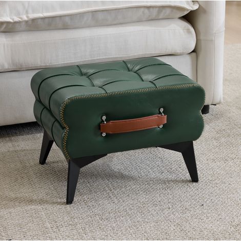 Pouf poggiapiedi e panca per scarpe in similpelle verde, maniglia, piedini in acciaio HAVRYA (1/5)