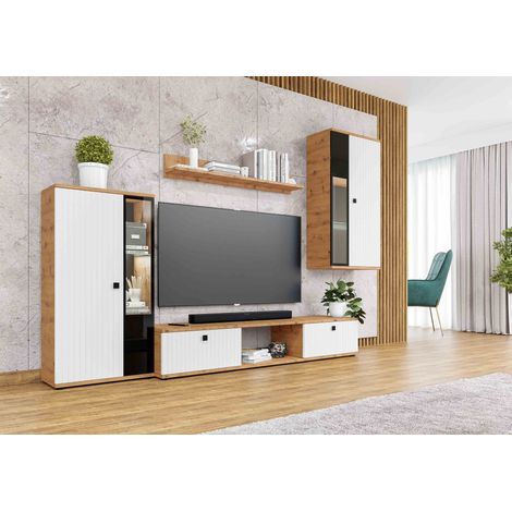 FURNIX Ensemble de Meubles de Salon/Ensemble de Meubles SARAI 4 parties avec LED 240 x 180 x 40,2 cm Blanc artisanal