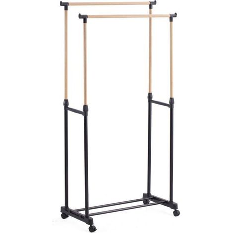 Portant double extensible - JUANIO - Confortime - Double barre - Hauteur réglable 90-160 cm - Roulettes