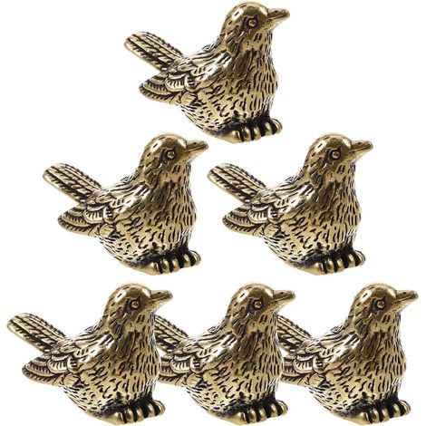 6 Stück kleine Messing Vogelfiguren im Vintage Used Look