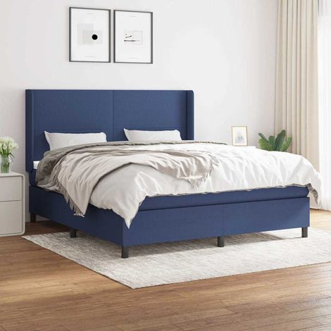 Cama box spring con colchón tela azul 180x200 cm (1/5)