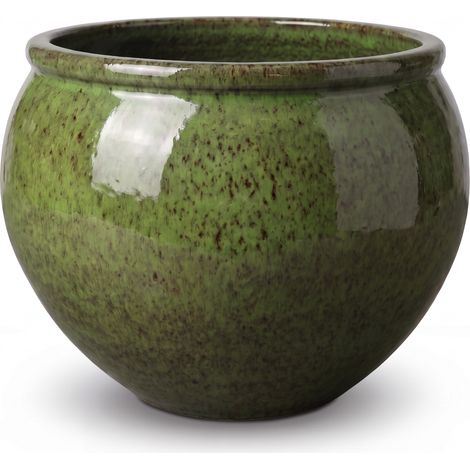 Pot grande taille d'extérieur LUTECE 53x43cm vert tropical, fait main en terre cuite émaillée, résistant au gel (1/2)
