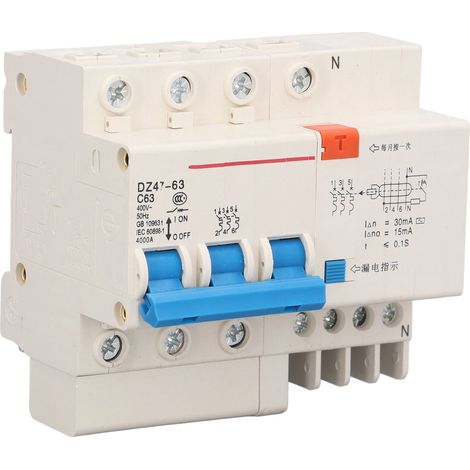Disjoncteur différentiel triphasé DZ47LE 3P 63A 220V, interrupteur différentiel avec emballage bulle de protection (1/5)