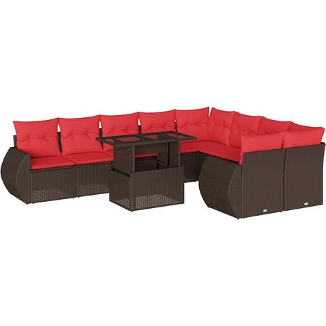 Maison Exclusive - 10-teiliges Gartensofa-Set mit Kissen, braun,