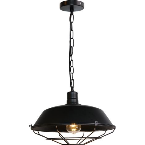 Lustre Suspension Industriel Vintage Luminaire Plafonnier Abat-jour Métal Lampe à Suspension Réglable E27 Noir Ø36CM - 1Pcs (1/5)