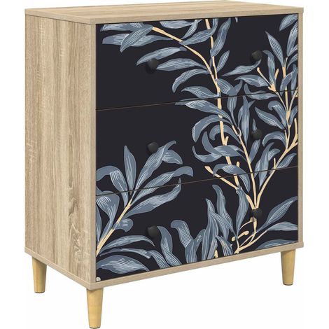 Kommode DOKKUM Blaues Farnmuster 66 x 36,5 x 75 cm Sonoma vidaXL (1/5)