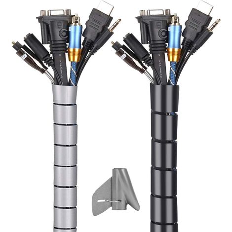 Cache Cable - Gaine Pour Cables 3 M - Diametre 2 2 Cm Et 1 6 Cm - Noir Et Gris - 2 Unites (1/5)