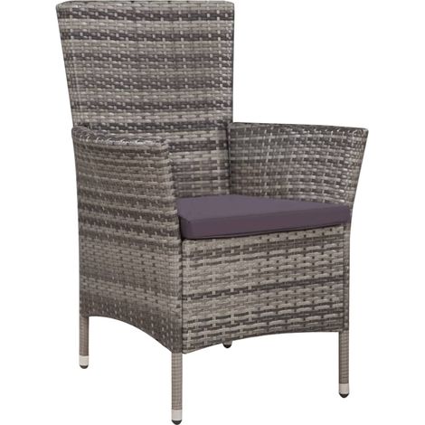 INLIFE Chaise et tabouret d'extérieur et coussins Résine tressée Gris (1/5)