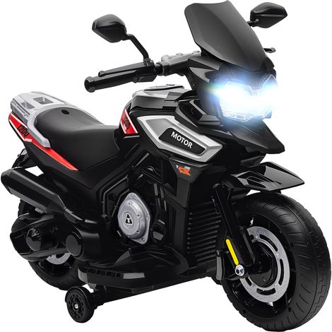 Moto elettrica per bambini 85.5 x 44.5 x 56 cm avviamento dolce ruote stabilizzatrici fari musica design in PP nero 210000642