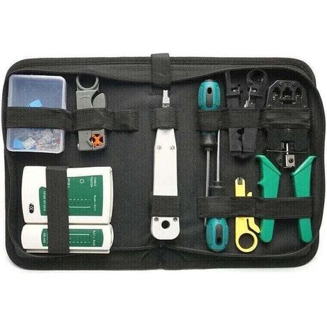 14-teilige tragbare Ethernet-Netzwerk-Hardware-Werkzeugtasche, Netzwerk-LAN-Kabel-Crimper-Werkzeugsatz, Netzwerk-Reparatur-Werkzeugsatz, Dual-Use-Netzwerkkabel-Tester, von DEBUNS