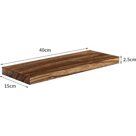 Étagère flottante en bois massif HeMu (Pin), facile à installer, robuste et fixée au mur avec supports en acier inoxydable, style rustique. (1/5)