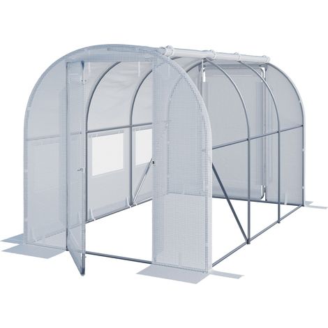 Serra Tunnel TOOLPORT con porta a battente, 2x3m telo in PE 180g/m² bianco trasparente