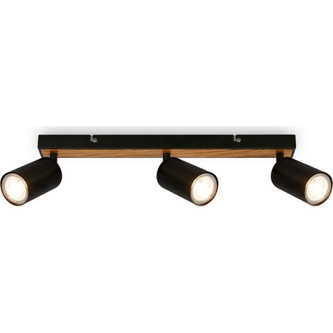 Deckenlampe schwenkbar, GU10 Fassung, max.9W, Deckenstrahler, Wohnzimmerlampe, Schlafzimmerlampe, Küchenlampe, Deckenleuchte, 44 cm, Schwarz-Holz