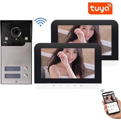 Tuya Kit Videocitofono Smart WiFi per Multi Appartamenti 2 Pulsanti con 2 Monitor (1/4)