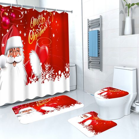 Lot de 4 rideaux de douche de Noël, imperméables, sans trous, servant également de séparation pour les toilettes, de tente de douche ou de rideau de salle de bain (avec crochets).