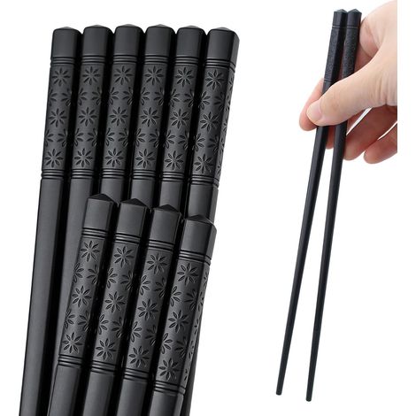 5 Paires Baguette Chinoise,Chopstick Réutilisable Baguettes Antidérapantes Lavables au Lave-vaisselle,Baguettes avec Motif Fleur de Cerisier Baguettes Japonaises pour Cuisine Maison Restaurant-Noir (1/5)