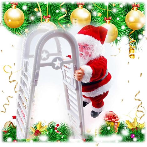 Père Noël électrique grimpant à la cheminée, jouet musical, corde pour grimper au sapin de Noël, échelle pour grimper au sapin de Noël (Père Noël à double échelle) (1/5)