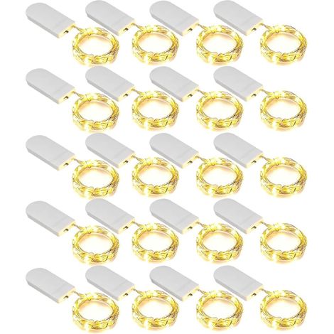 Guirlande lumineuse intérieure 20 pièces, 2 m, 20 LED à pile, blanc chaud, pour chambre, fête, mariage, Noël, anniversaire. (1/5)