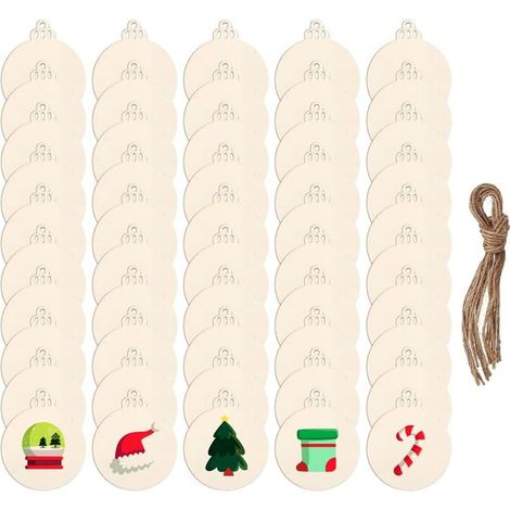 Lot de 50 boules de Noël en bois - À décorer soi-même - Ornements avec cordon - Pour sapin - Accessoire DIY (1/5)
