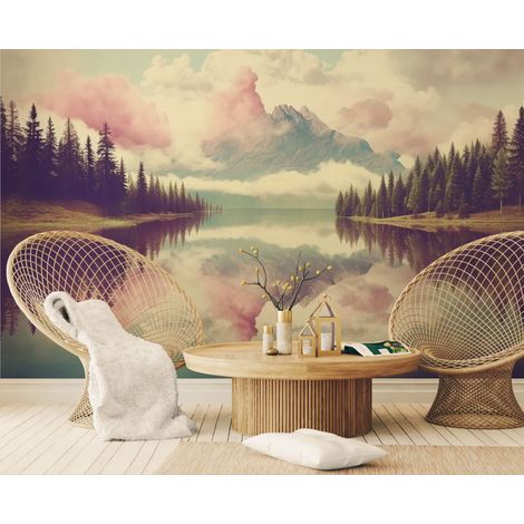 Papier peint Paysage – Lac miroir montagne - 150 x 250 cm (1/2)