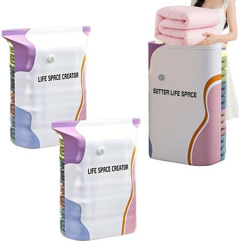 Vacuum Seal Bags Without Pump Set of 3 Airtight Space-Saving Bags, Vacuum Compression Bags for Travel Clothes, Pillows, Duvets, Bedding, Storage, Moving (1/5)