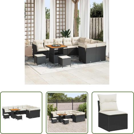 Mobilier extérieur - Ensemble de canapé de jardin 12 pcs Noir polyrotin (1/5)