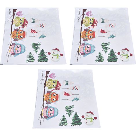 3 Autocollants PVC Hiboux Cartoon sur Branche - Déco Adhésive pour Chambre et Salon