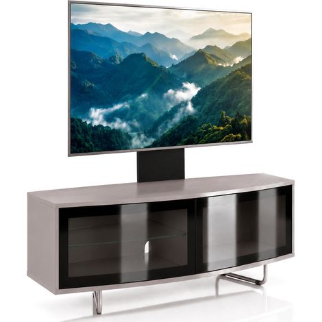 Centurion Supports Caru Black Oak Beam-Thru Remote Friendly Super-Contemporary D Shape Design 32"-65" LED/OLED/LCD TV Cabinet with Mounting Arm (1/5)