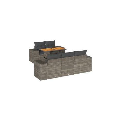 Salon de jardin 6 pcs avec coussins gris résine tressée (1/5)