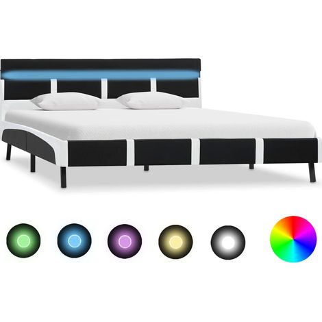 Bettgestell mit LED Schwarz Kunstleder 140x200 cm