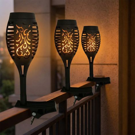 3x LED torce solari tremolanti balcone decorazione giardino torcia effetto fuoco H 26 cm (1/5)