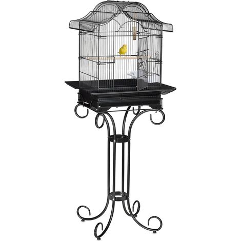 Relaxdays – Cage pour oiseaux 146,5 x 55 x 50 cm – Acier et plastique – Avec perchoir et mangeoires – Pour perruches et canaris