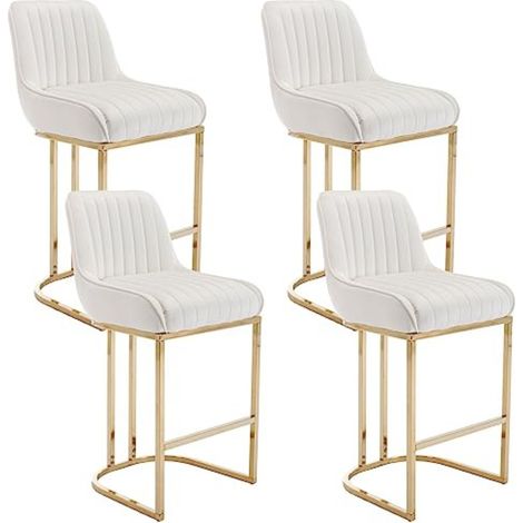 Wahson 4 PZ Sgabelli da Bar in Velluto Sgabelli Cucina, Sgabello Alti con Gambe in Metallo Dorato da Tavolo con Schienale, Bianco