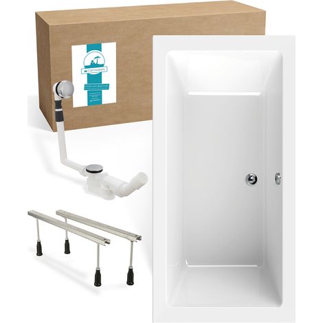 Calmwaters® Rechteck Badewannen-Set 190x90 cm mit Wannenfüßen & Ablaufgarnitur, Acrylwanne Modern Square 2, Körperformwanne, Set Badewanne komplett, 190 x 90 cm, Weiß, 99000308 (1/5)