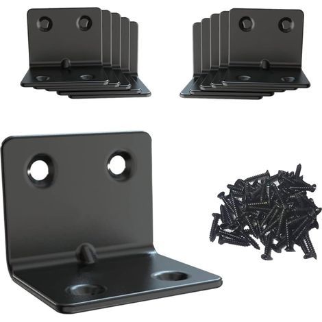 Lot de 10 connecteurs d'angle  Noir  30 x 30 x 40 mm  En acier inoxydable  Forme en L  Pour montage d'angles, de meubles (1/5)